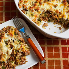Easy Brown Rice Casserole with Turkey Italian Sausage and Green Bell Pepper