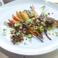 Slow-Roasted Carrots with Lamb and Spring Onion Dressing