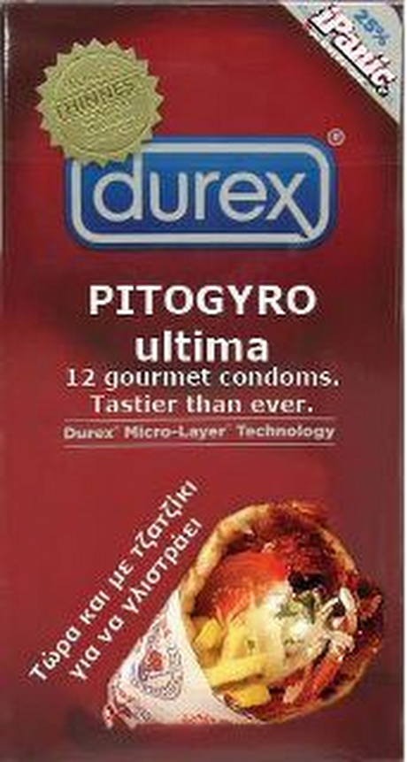 durex PITOGYRO ultima 12 gourmet condoms. Tastier than ever. Durex Micro-bayer Technology
