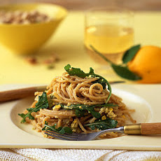 Whole-Wheat Spaghetti with Meyer Lemon, Arugula, and Pistachios