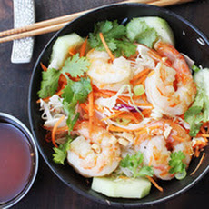 Skillet Rice Noodle Bowl with Shrimp and Vegetables