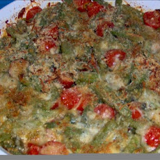 Green Bean Gratinate With Cherry Tomatoes, Mozzarella and Basil