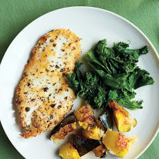 Chicken Cutlets with Mustard Greens and Roasted Squash