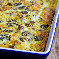 Breakfast Casserole Recipe with Sweet Italian Sausage, Mushrooms, and Cheese