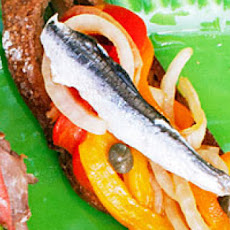 Picnic Crostini with Roasted Pepper, Onion, and Anchovy