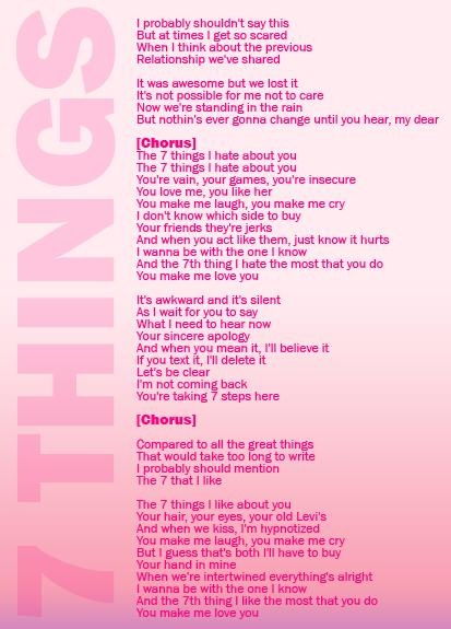 Miley Cyrus 7 Things Song Lyrics