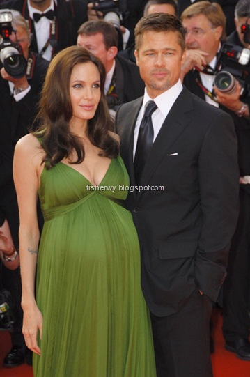 Picture of Brangelina twins parents Angelina Jolie and Brad Pitt attending 2008 Cannes Film Festival. Angelina Jolie gives birth to twins via c-section on July 12, 2008 in France.
