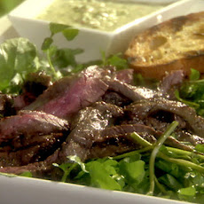 Marinated and Grilled Skirt Steak with Wilted Watercress and Salsa Verde