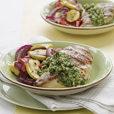 Grilled Chicken and Veggies with Chimichurri Sauce