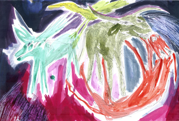 animals in the night, 2006, mixed technique on paper