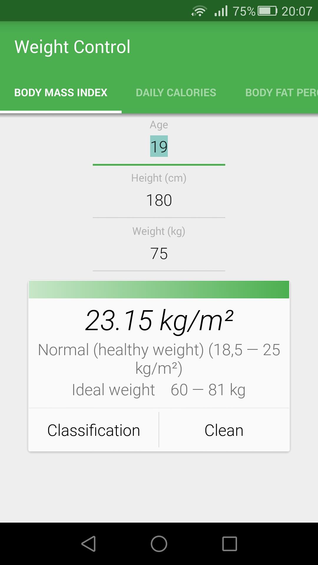Android application Body mass index Calculator BMI screenshort