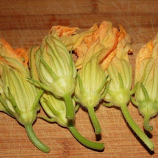 Zucchini Risotto with Stuffed Squash Blossoms