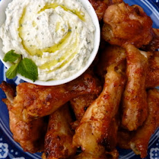 Blood Orange Glazed Chicken Wings with Minted Whipped Feta