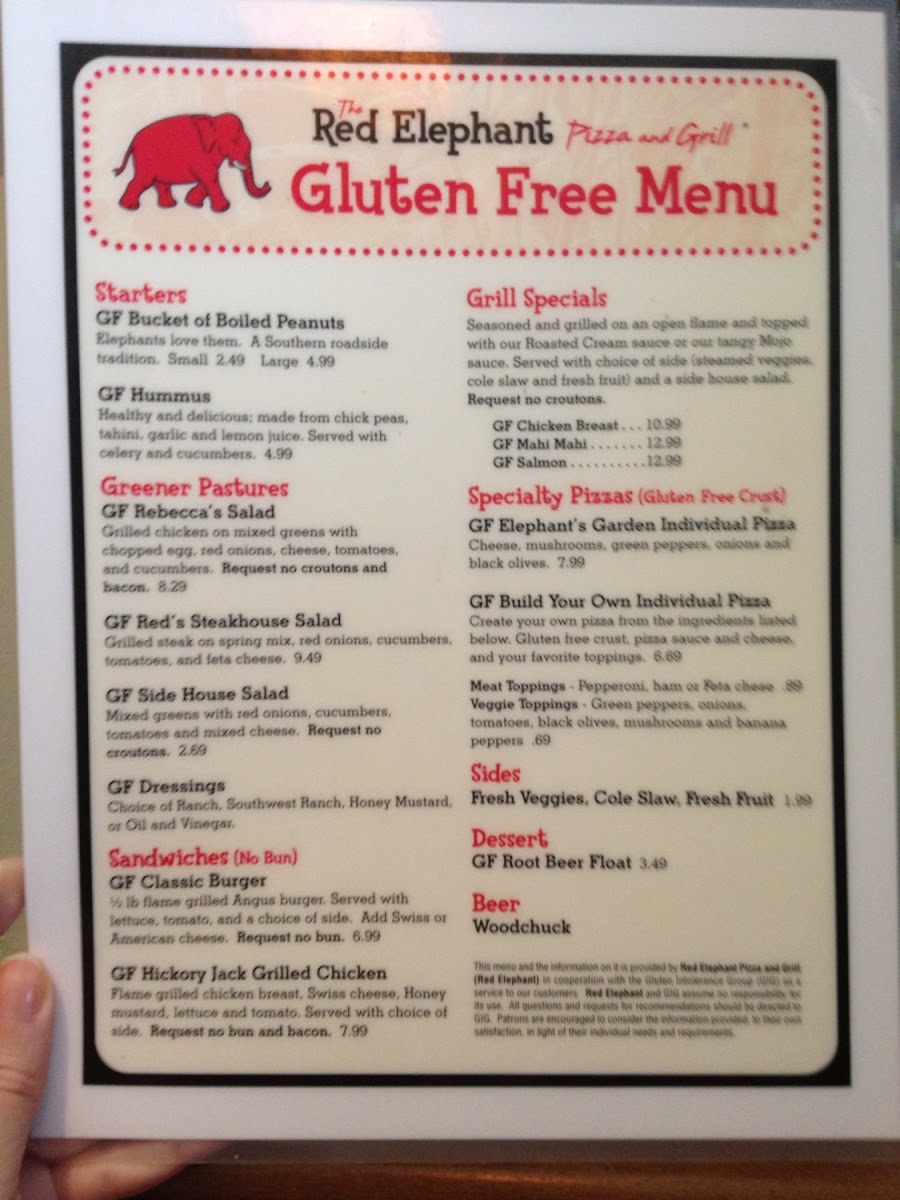 Gluten-Free at Red Elephant Pizza and Grill