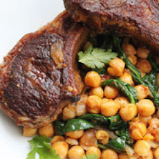 Skillet Lamb Chops with Harissa, Spinach and Chickpeas