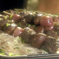 Steak, New Potato and Portobello Kebabs on Rosemary Skewers