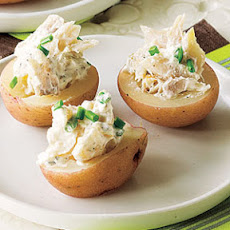 Potato Canapés Stuffed with Sour Cream and Smoked Trout