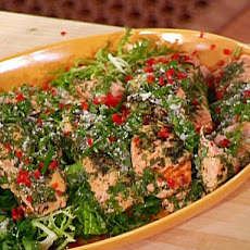 Herbed Pan Roast of Salmon with Warm Greens and Herb Vinaigrette