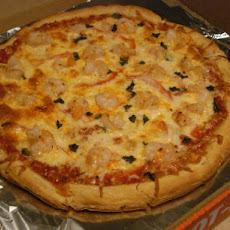 Shrimp, Sweet Onion, and Roasted Red Pepper Pesto Pizza