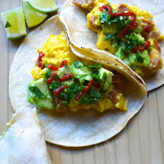 Scrambled Egg and Sausage Tacos with Avocado and Scallion
