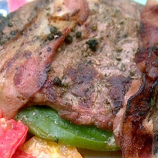 Grilled Green Chile-Stuffed Pepper Steaks Wrapped in Bacon