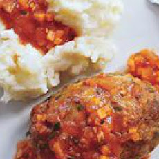 Meatball Loaves with Tomato Gravy and Smashed Potatoes