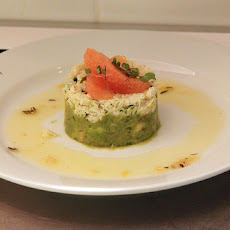 Crab, Avocado and Cucumber Tian with Gazpacho Coulis