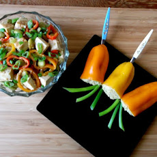 Baked Tofu, Pickled Edamame and Mini Peppers Appetizer