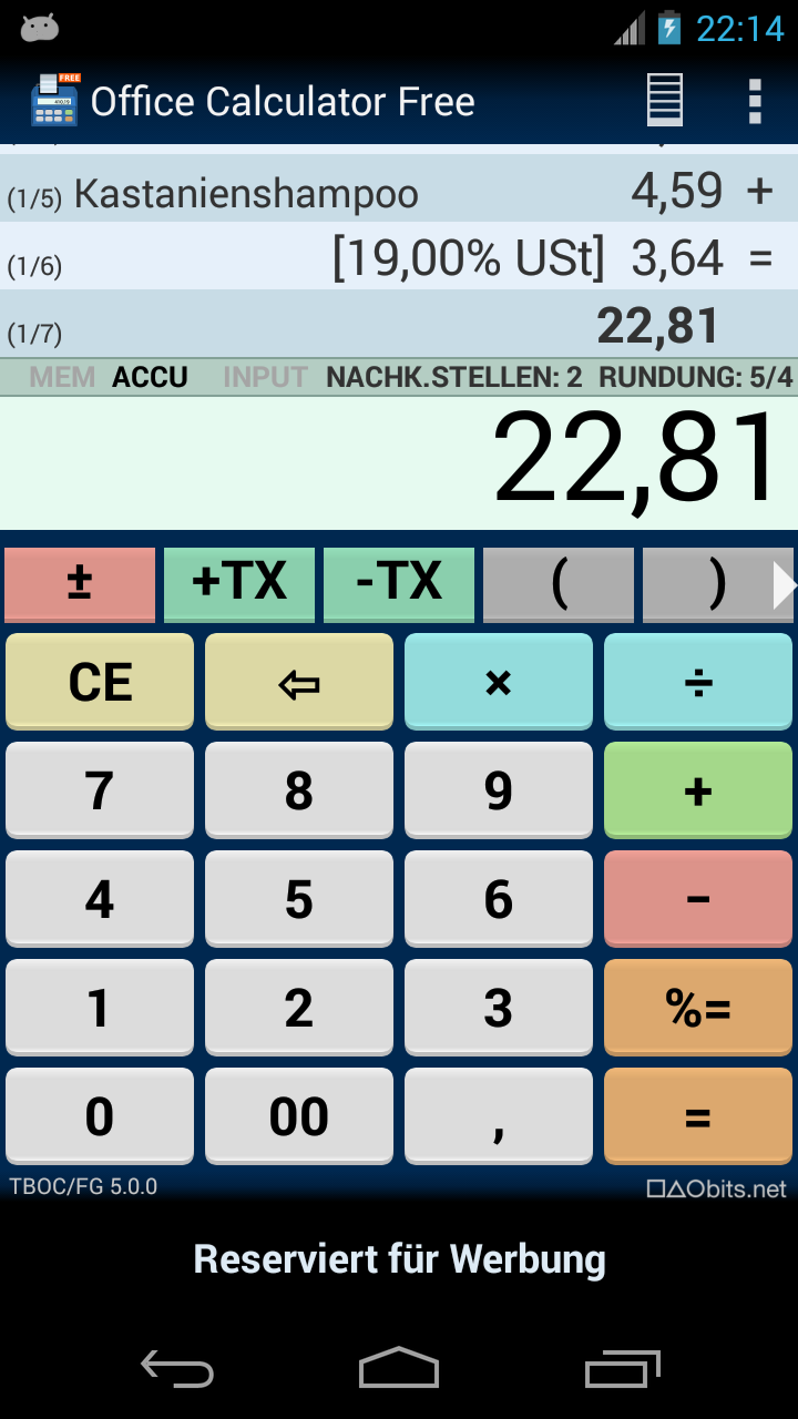 Android application Office Calculator screenshort