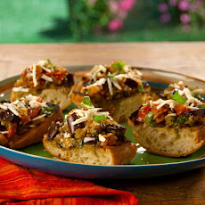 Grilled Eggplant Caponata Bruschetta with Ricotta Salata