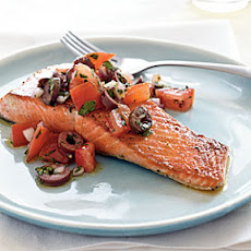 Pan-Seared Salmon with Kalamata Olives and Salsa Cruda