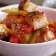 Chicken Sausage, Pepper and Onion Stoup with Tomato Basil Gobble-'Ems