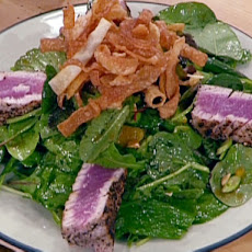 Pepper-Crusted Tuna Salad with Sesame Vinaigrette and Fresh Wasabi Leaves