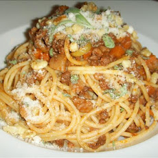 Spaghetti With Olive-Walnut-Bolognese