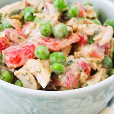 Chicken Pesto Salad with Roasted Red Pepper and Peas