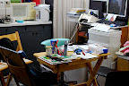 This is the teaching space!  Not always this cluttered, now it's covered with snacks for me!