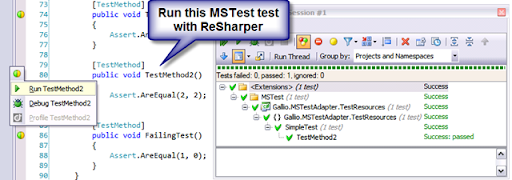Gallio running MSTest tests in