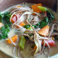 Creamy Miso Soup w/ Veggies, Greens & Soba Noodles