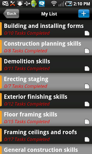 CONSTRUCTION SKILLS CHECKLIST