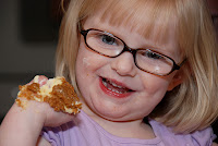 Sara's B-day &ndash; Look at how proud she is of her fistful of pie.
