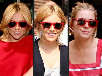 Sienna Miller in red sunglasses
