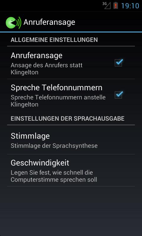 Android application Anruferansage screenshort
