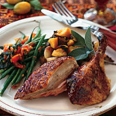 Duck Stuffed with Chicken Liver, Candied Orange, and Pears