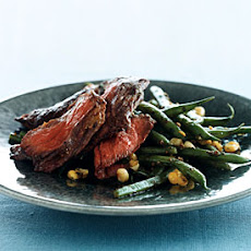 Skirt Steak with Haricots Verts, Corn, and Pesto
