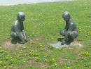 Two Metal Children Statue
