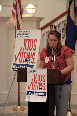 Katie Laures speaking at the Kids Voting Rochester kickoff event September 19, 2008