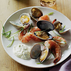 Cedar-Steamed Prawns and Clams with Onion Mayonnaise