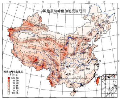 中国地震动加速度区划图(1999年)
