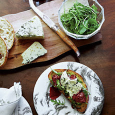 Honey-Rosemary Cherries and Blue Cheese Crostini
