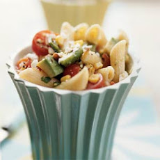 Penne with Corn, Roasted Poblanos, Avocado, and Tomato